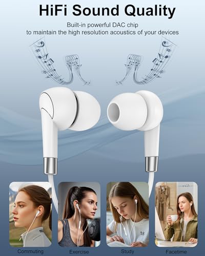 Lightning Earbuds for Apple, Wired Headphones with Microphone for iPhone