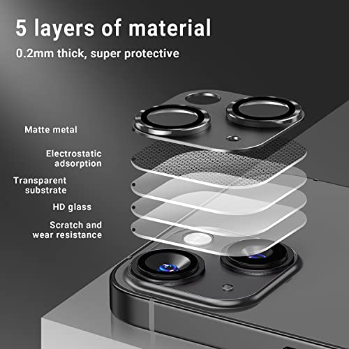 Korecase [2 Pack] Camera Lens Protector for iPhone 14/15 & iPhone 14 Plus /15 Plus Metal Tempered Glass Camera Film Cover, Strong Adhesion, 9H Hardness Anti-Scratch Rear Camera Lens Cover Midnight - color: Midnight Black