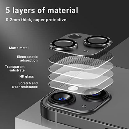 Korecase [2 Pack] Camera Lens Protector for iPhone 14/15 & iPhone 14 Plus /15 Plus Metal Tempered Glass Camera Film Cover, Strong Adhesion, 9H Hardness Anti-Scratch Rear Camera Lens Cover Midnight - color: Midnight Black