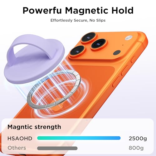 Magnetic Phone Grip Ring, Compatible with MagSafe, Upgraded Liquid Silicone for Secure Comfort, Rotating Finger Loop Ring Grip Holder for iPhone 17/16/15/14/13/12 Pro Max Plus, Lilac Purple - color: Lilac Purple