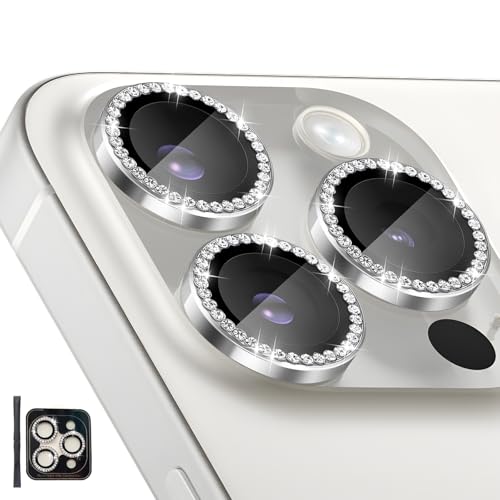 Camera Lens Protector for iPhone 15 Pro/15 Pro Max, Diamond Silver - color: Diamond Silver