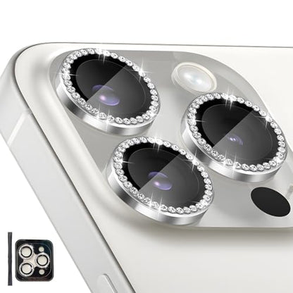 Camera Lens Protector for iPhone 15 Pro/15 Pro Max, Diamond Silver - color: Diamond Silver