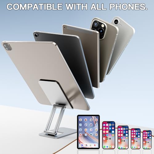 Phone Stand Holder for Desk Cell Phone iPhone 16 17 18 Pro Max Adjustable Foldable Portable Metal Desktop Office Table Bedside Nintendo Switch 2 Airplane Travel
