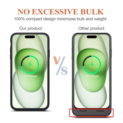 Battery Case for iPhone 15, Upgraded 10000mAh Portable Protective Charging Case with Wireless Charging Compatible with iPhone 15 (6.1 inch) Rechargeable Battery Pack Charger Cover with Carplay (Black) - size: iPhone 15