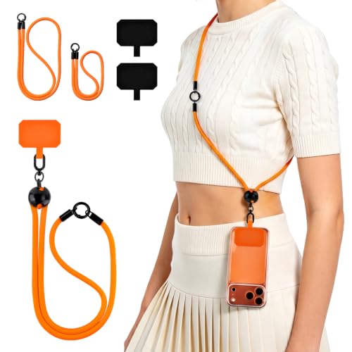 Untvie 2026 New 3-in-1 Phone Lanyard, Adjustable Neck Wrist Strap & Phone Crossbody Strap with 2 Extension Ropes Black Pads, Anti-Theft Universal Cell Phone Holder Tether for iPhone Android (Orange) - color: Orange