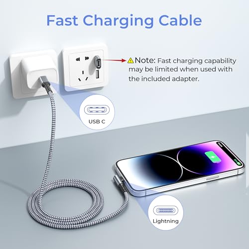 Basesailor iPhone 14 13 Pro Max Charger Cable Right Angle 10FT - color: Grey, size: 10FT/3M