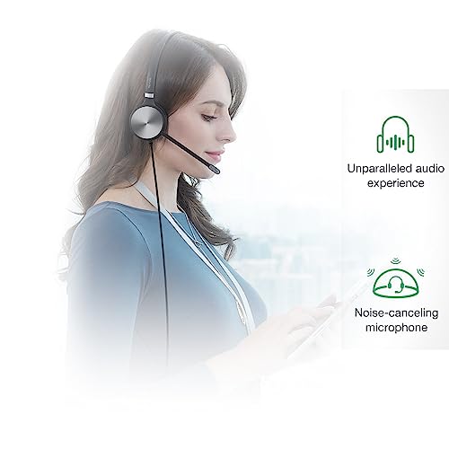 Yealink YHS36 Mono Telephone Headset with RJ9 Jack Phone Headset with Microphone Noise Canceling, Compatible Poly Snom Desk Landline Phones (2.1m Cable)