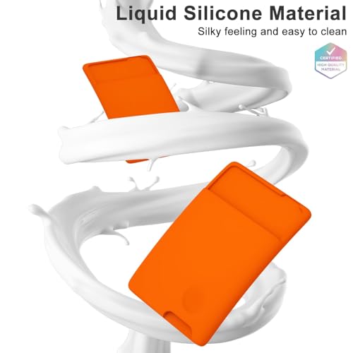 oakxco Phone Wallet Stick On, Secure Phone Card Holder Silicone, Adhesive Pocket Sleeve ID Credit Card, Slim Thin Card Case for Men Women Cute, Compatible with Apple iPhone Samsung Pixel, Neon Orange - color: Neon Orange