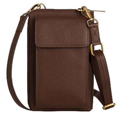 BULL GUARD Crossbody Bag for Women, Leather Phone Wallet Purse with Adjustable Anti Theft Strap & RFID Blocking 12 Card Slots - color: Xtraroom in Dark Brown Goddess Delight