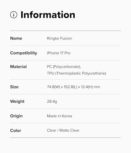 Ringke for iPhone 17 Pro Case [Fusion Matte Clear] | Oil & Dirt Resistant, Anti-Fingerprint Technology Prevents Oily Smudges, Frosted Coating Feels Velvety Soft - size: iPhone 17 Pro