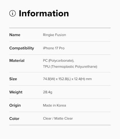 Ringke for iPhone 17 Pro Case [Fusion Matte Clear] | Oil & Dirt Resistant, Anti-Fingerprint Technology Prevents Oily Smudges, Frosted Coating Feels Velvety Soft - size: iPhone 17 Pro