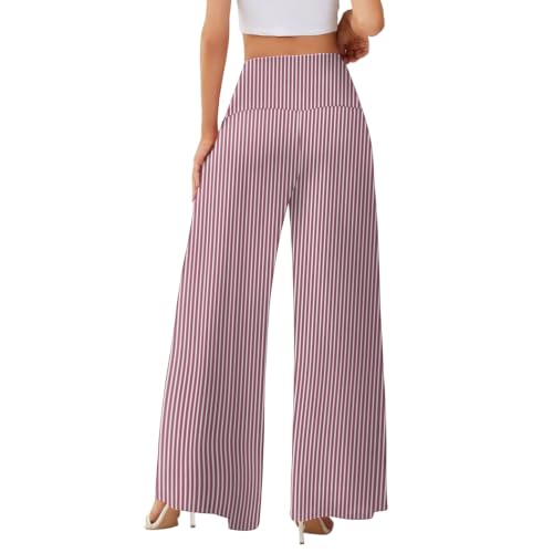 Women's Palazzo Lounge Wide Leg Casual High Waist Flowy Pants with Pockets - color: 02-vermilion, size: Large