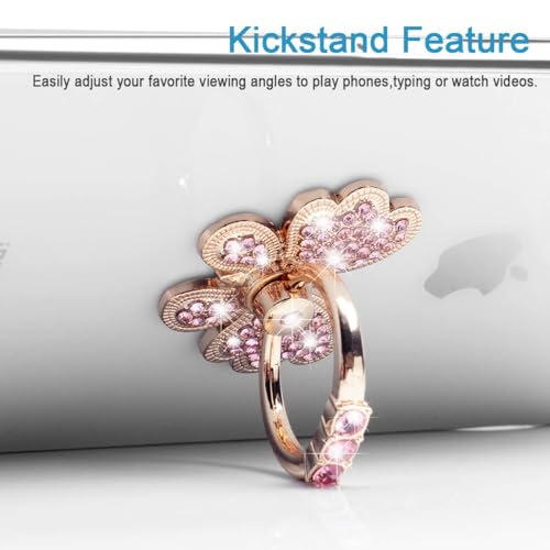 Finger Ring Stand,2 Pack Luxury Glitter Diamond Universal Metal Ring Grips for iPhone 16/15/14/13/ Pro Max, Galaxy S24/S23/S22 Ultra, Finger Ring Grip Holder for All Smartphone (Pink)