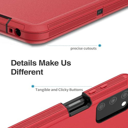 for Samsung Galaxy A03S Case, Heavy Duty Protective Case with [3 in 1] Rugged Rubber Shockproof Protection Cover for Galaxy A03S(Red/Black) - color: Red/Black