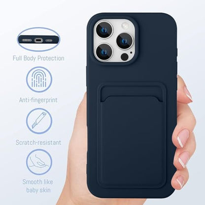 MZELQ Compatible with iPhone 16 Pro Max Case Card Holder -Blue | Wallet Cover,Camera Protection + Screen Protector Soft Card Slot Phone Case - color: Blue, size: iPhone 16 Pro Max