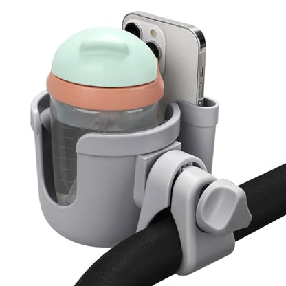 Accmor Stroller Cup Holder with Phone Holder, Bike Cup Holder, Universal Cup Holder for Uppababy Nuna Strollers, 2-in-1 Drinks Holder for Walker, Wheelchair, Scooter - color: All Grey