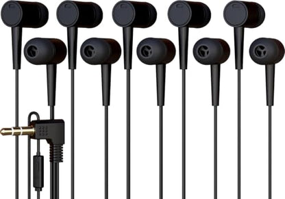 5 Pack Bulk Wired Earbuds with Microphone, In Ear Headphones 3.5mm Jack, 4ft Tangle Free Cable, Comfortable Fit, Affordable and Cost Effective, Ideal for School Classroom Testing Students, Black