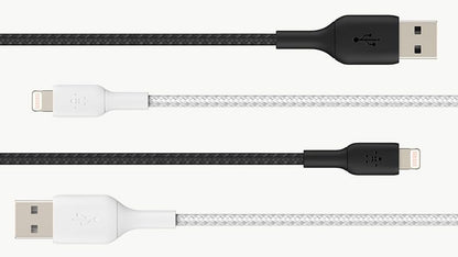 Belkin BoostCharge Braided Lightning Cable - 6.6ft/2M - MFi Certified Apple iPhone Charger USB to Lightning Cable 6ft - iPhone Cable - iPhone Charger Cable - Apple Charger - USB Phone Charger - White - color: White, style: 6.6 ft