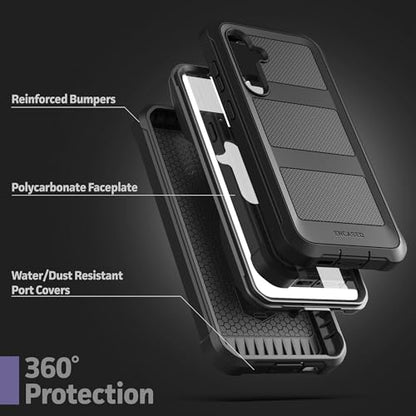 Encased Falcon Designed for Samsung Galaxy S23 FE Case with Screen Protector and Belt Clip Holster - Protective Full Body Case (Black) - size: S23 FE