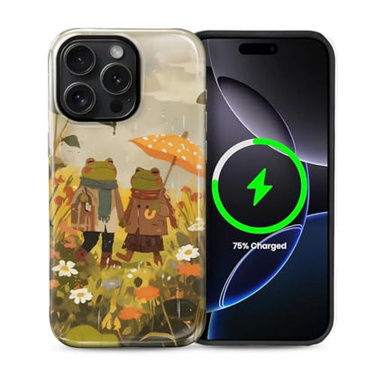 Magnetic for iPhone 14 Pro Case,[Compatible with Magsafe] Dual Layer Protective Heavy Duty Shockproof Rugged Drop Protection Bumper Hybrid Case - Rain Frog and Toad - color: Rain Frog and Toad, size: iPhone 14 Pro