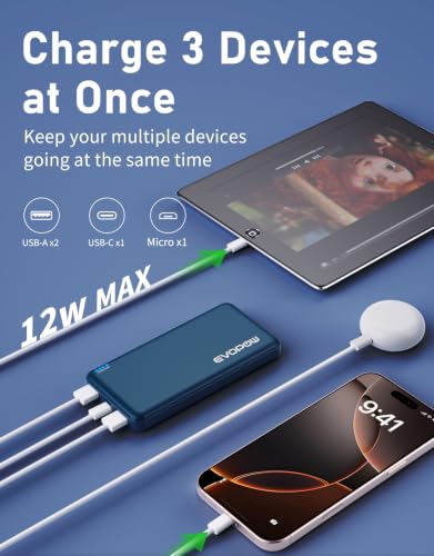 2 Pack Portable Charger, 10000mAh Power Bank, Travel Battery Pack - color: Blue&Beige
