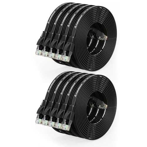 CableGeeker Cat 6 Flat Ethernet Cable 10ft 10Pack, 10Gbps, Black - color: Black-Flat, size: 10ft, style: 10 Pack