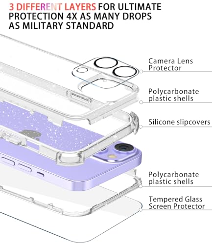 Diverbox for iPhone 13 Case [Shockproof] [Dropproof] [with Screen Protector ] 3in1 Heavy Duty Protection Phone Case Cover for Apple iPhone 13 (Clear Flash) - color: Clear Flash