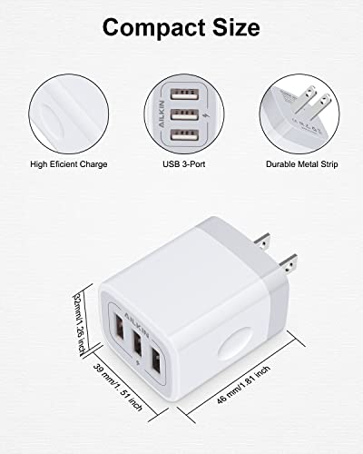 Wall Charger USB Charger Adapter 3.1A/3Pack Muti Port Fast Charging Station - color: White