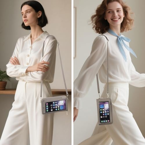 GOIACII Phone Purse Crossbody Bags for Women Small Travel Wallet Touch Screen RFID Blocking - color: A05 Grey