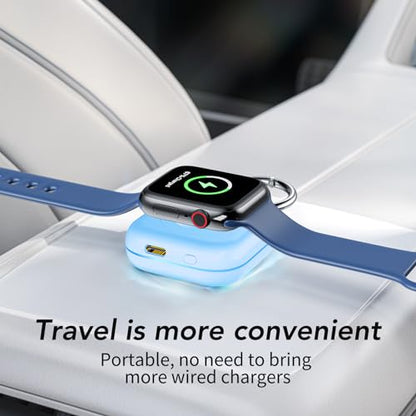 HUOTO Charging Adapter, 1200mAh Battery Powered Portable Wireless Charger for Apple Watch Series 9/8/7/6/SE/5/4/3/2/1 Ultra, Keychain USB-C Charger, Gifts for Women Man - color: Blue