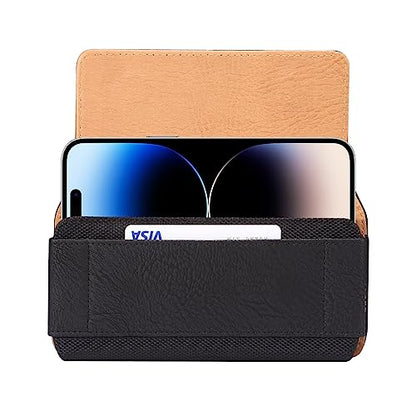 Phone Holster for Samsung Galaxy A17 A16 A15 A25 A35 A55 A57, S26 Ultra, S25 S24 S23 S22 Ultra Plus FE/iPhone 16 Pro Max/Moto G Power Cell Phone Pouch Case with Belt Clip Loop Card Holder (Black) - color: Black - Horizontal