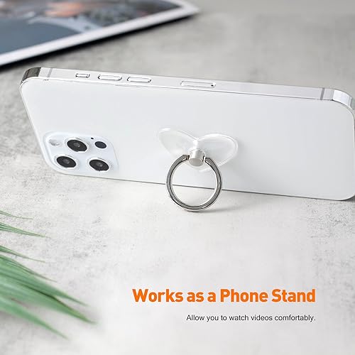 [2 Pack] Transparent Diamond Setting Cell Phone Ring Holder Stand,360 Degree Rotation and 180 Degree Adjustable Finger Ring Kickstand with Polished Electroplated Phone Grip (Love Heart)