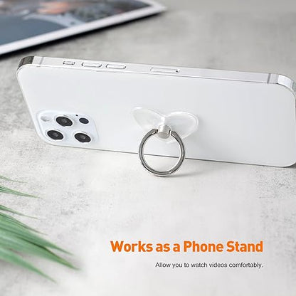 [2 Pack] Transparent Diamond Setting Cell Phone Ring Holder Stand,360 Degree Rotation and 180 Degree Adjustable Finger Ring Kickstand with Polished Electroplated Phone Grip (Love Heart)