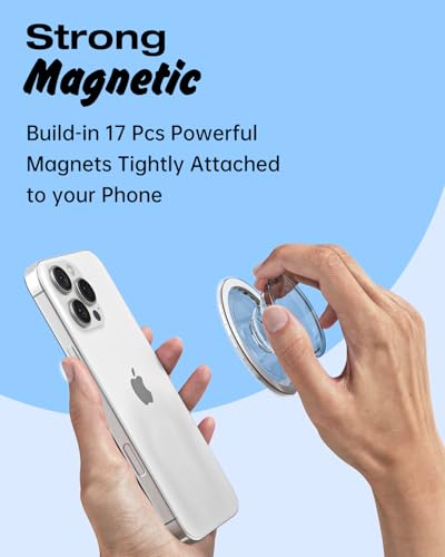 Svanove Magnetic Phone Grip Compatible with Magsafe, Mag Safe Translucent Clear Grip Collapsible Kickstand for iPhone Samsung Pixel, Cute Transparent Silicone Removable Phone Stand Holder, Clear - color: Clear, style: Magnetic