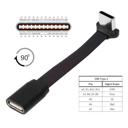 xiwai Ultra Slim Flat USB-C Male to Female Up Down Angled Cable 6cm - size: 6.6cm, style: USB2.0 Type C-Type C Angled M-F