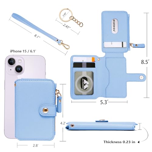 M-Plateau RFID Blocking Keychain Wallet With Leather Wrist Strap | Keychain Wristlet, Womens Card Holder with Zipper Coin Pocket and ID Window - color: Sky Blue