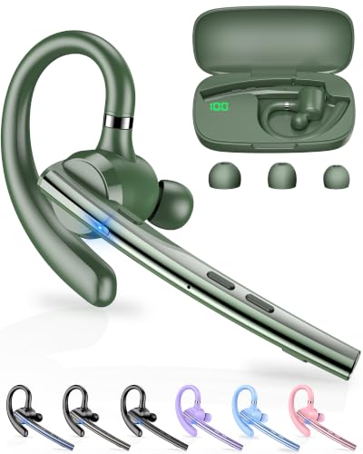 Bluetooth Headset,72H Work Single-Ear Wireless Earpiece for Cell Phone Call - color: Solid army green
