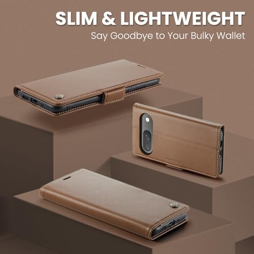 Wallet Case for Google Pixel 10/Google Pixel 10 Pro, Magnetic Flip Case with RFID Blocking Card Holder Kickstand for Women Men, Shockproof Durable Protective Phone Cover (Brown) - color: Brown