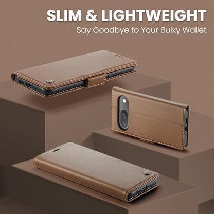 Wallet Case for Google Pixel 10/Google Pixel 10 Pro, Magnetic Flip Case with RFID Blocking Card Holder Kickstand for Women Men, Shockproof Durable Protective Phone Cover (Brown) - color: Brown