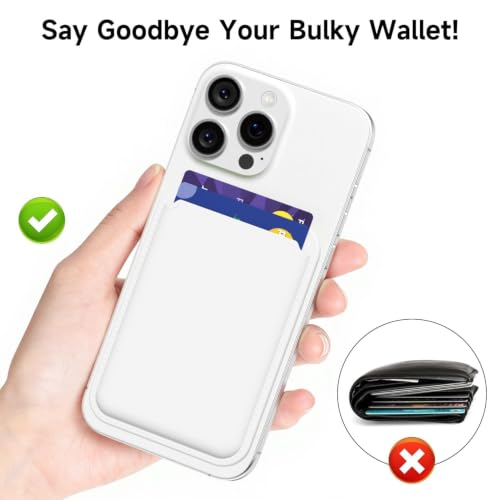 LoeoeL Magnetic Phone Wallet Compatible with Magsafe Wallet, Silicone ID Credit Card Holder Wallets for Back of Phone Pocket, Slim Thin Pouch Sleeve Wallets for iPhone Samsung Pixel, White - color: White