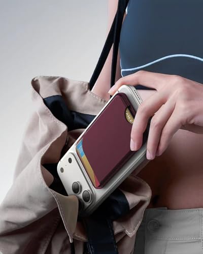 TWZKG for MagSafe Wallet, 5 Cards Holder with Stand, Magnetic Phone Wallet Stand for iPhone 17/16/15/14/13/12 Pro Max Air Plus Series, RFID Blocking Vegan Leather,Wine Red - color: Wine Red