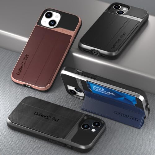 VENA vCommute Personalized iPhone 15 Wallet Case | Custom Engraved, Customized Name, Premium Leather Card Holder, Drop Protection, Hidden Card Slot, Multi-Angle Kickstand - color: Text Custom, size: iPhone 15