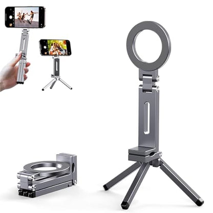Magnetic Mobile Phone Tripod Stand, Portable Folding Design Phone Holder, Compatible with iPhone/Android Devices, Ideal for Travel&Mountain Climbing&Shooting (Gray) - color: Gray