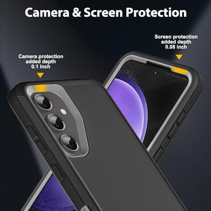 for Samsung Galaxy S23 FE Case with 2Pcs Tempered Glass Screen Protector and 1Pcs Camera Lens Protector, 3 in 1 Heavy Duty Shockproof/Drop Proof/Dust Proof Case (Black/Grey) - color: Black/Grey