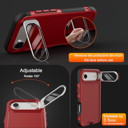 Follaroma Magnetic for iPhone 17 Air Case with Camera Stand, Red, 6.5" | Built-in Glass Camera Cover,Compatible with MagSafe,Heavy Duty Shockproof Protective,Military-Grade Anti-DropDual Layer Cover - color: Black Red, size: iPhone 17 Air 6.5''