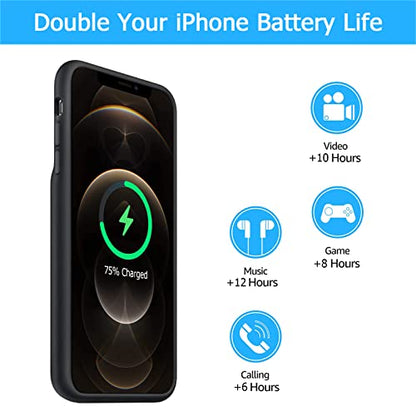 Battery Case for iPhone 12/12 Pro, [10000mAh] Enhanced Portable Protective Qi Wireless Charger Case Battery Pack with CarPlay Wireless Charging Case Compatible for iPhone 12/12 Pro (6.1 inch)-Black - size: iPhone 12/12 Pro