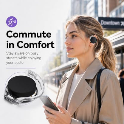 Micool On Ear Bluetooth Headphones, Open-Ear Headphones Wireless with 4-Mic ENC for Crystal Clear Calls, 52H Total Battery, Dual Device, Sport Clip On Headset for Running & Travel (Pure Black)