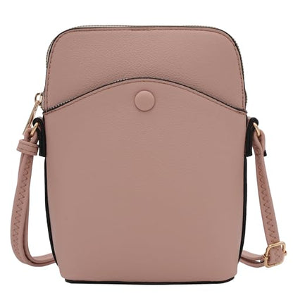 Small Crossbody Bag with Gold Hardware, Mini Shoulder Purse with Adjustable Strap - color: Blush