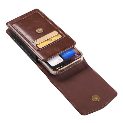 Cell phone Waist Bag with Belt Clip Leather, Vertical Cell Phone Belt Pouch for Men's, Smartphone Waist Holder Wallet Hiking Travel Carrying Case Belt Holster Pack with Card Slot Carabiner Hook - color: Coffee, size: 6.1 INCH