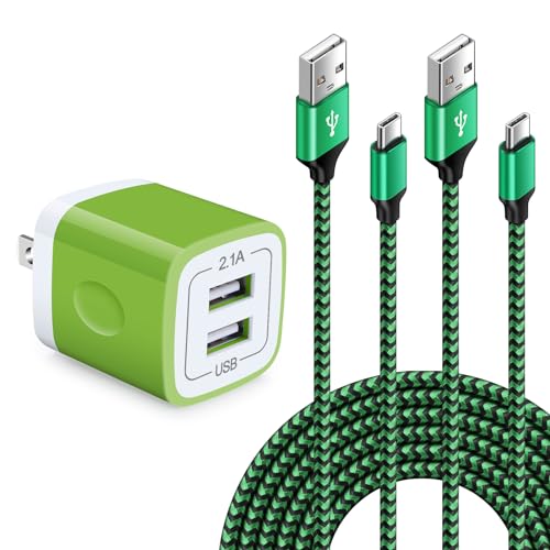 Wall Charger Plug Block Dual Port USB C Adapter with 2Pcs 6Ft Fast Charging - color: Green